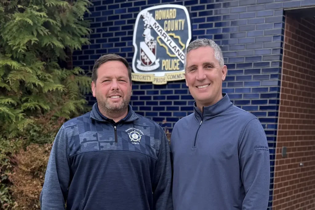 picture of Jamie Flynn, President of the Howard County Fraternal Order of Police (left), Ryan O'Connor, Candidate for Howard County Council District 5 (right)